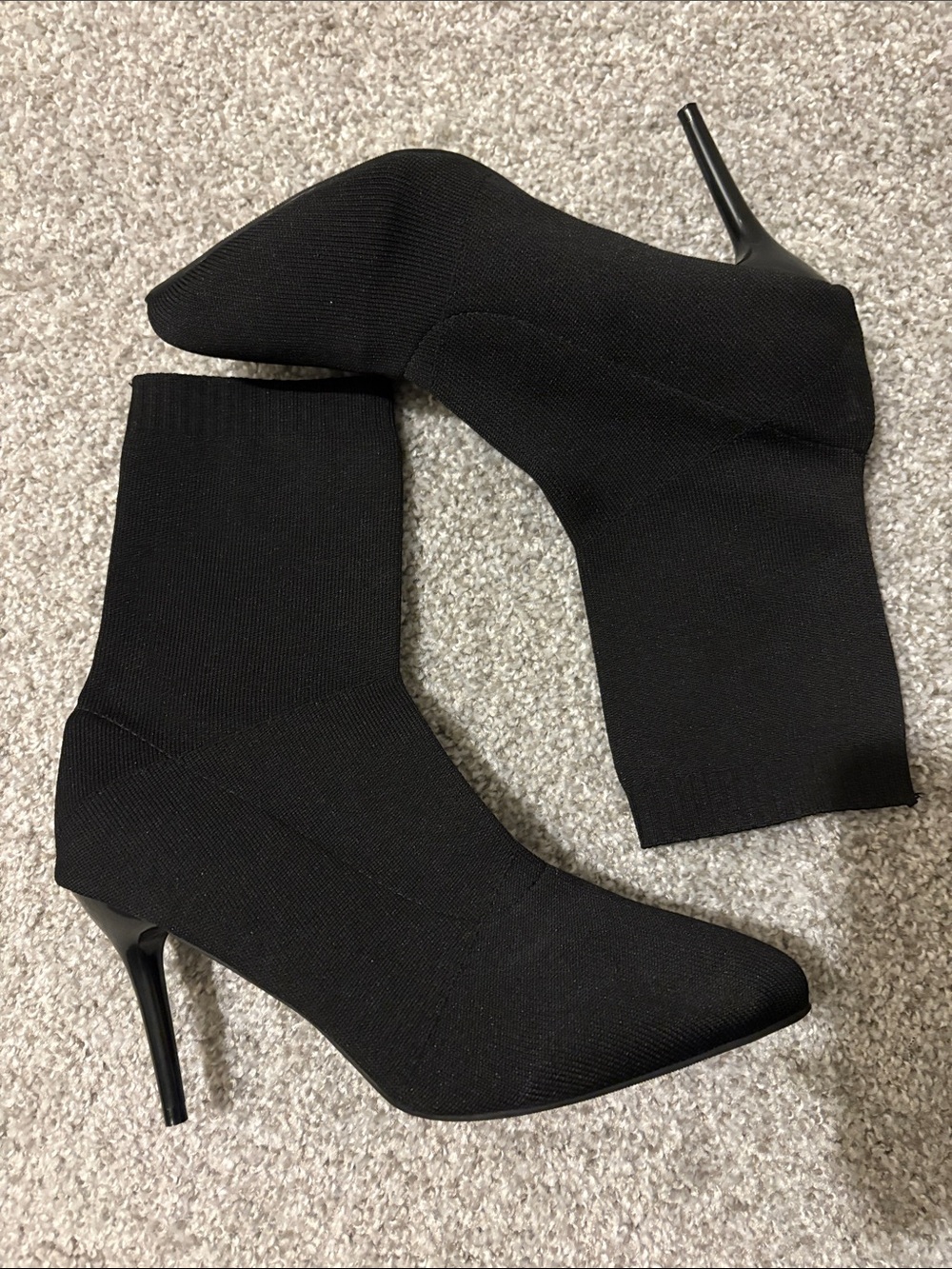 Black Stretch Knit Heeled Sock Boots - Women